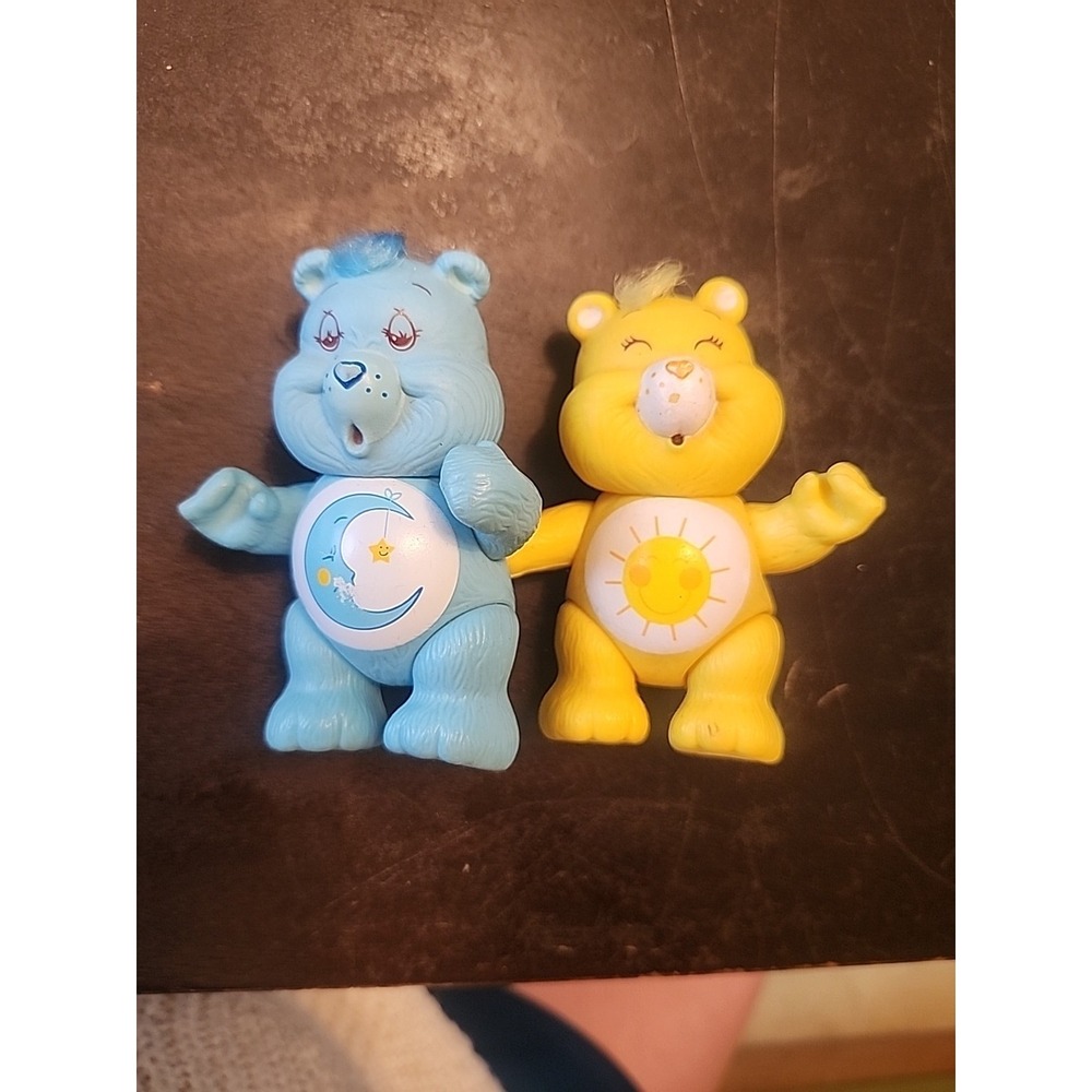 Vintage 1983 Care Bears Bedtime Bear & Funshine 3" Poseable Toy Figure Kenner